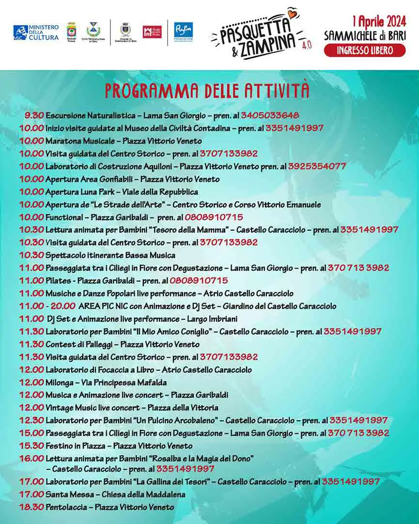 Programma Pasquetta e Zampina Bari